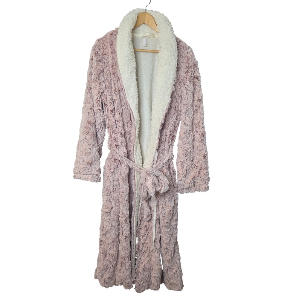 Joyspun Pink Faux Fur Sherpa Lined Long Robe XL 16-18 Shawl Collar Tie Waist
